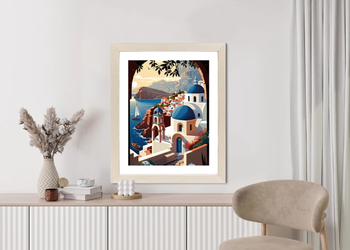 Plakat Ilustracja Greckiej Architektury Santorini