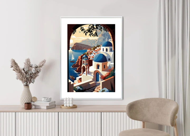 Plakat Ilustracja Greckiej Architektury Santorini