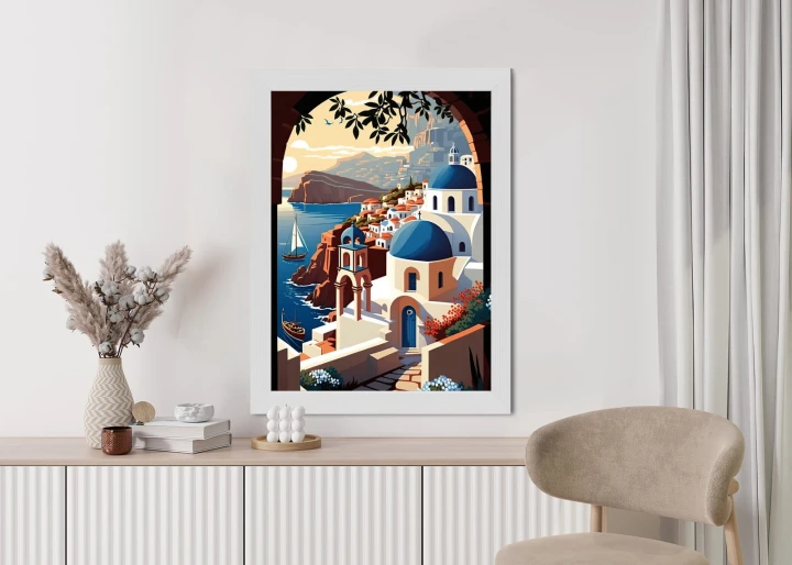 Plakat Ilustracja Greckiej Architektury Santorini