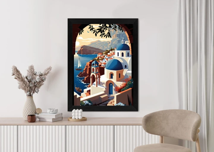 Plakat Ilustracja Greckiej Architektury Santorini