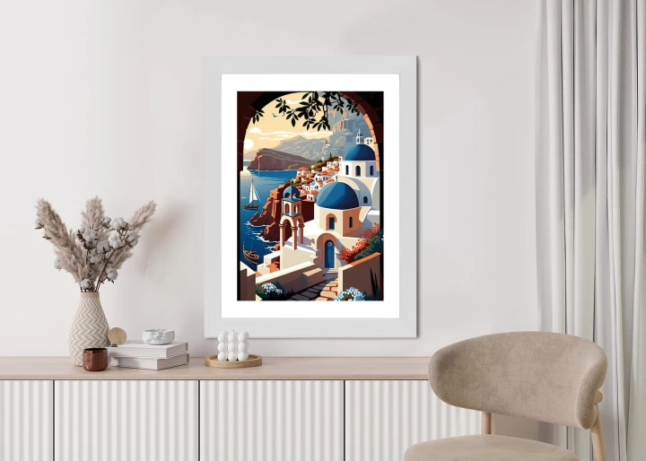 Plakat Ilustracja Greckiej Architektury Santorini