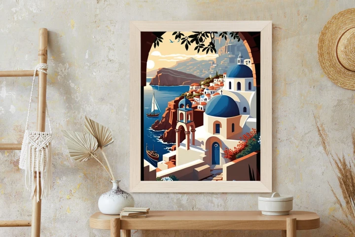 Plakat Ilustracja Greckiej Architektury Santorini