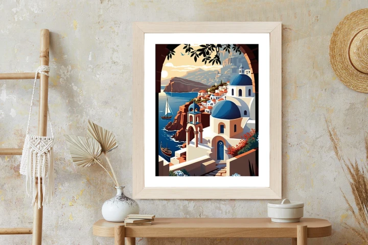 Plakat Ilustracja Greckiej Architektury Santorini