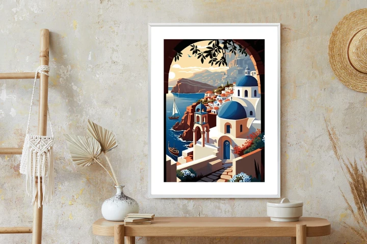 Plakat Ilustracja Greckiej Architektury Santorini