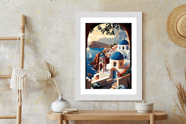 Plakat Ilustracja Greckiej Architektury Santorini
