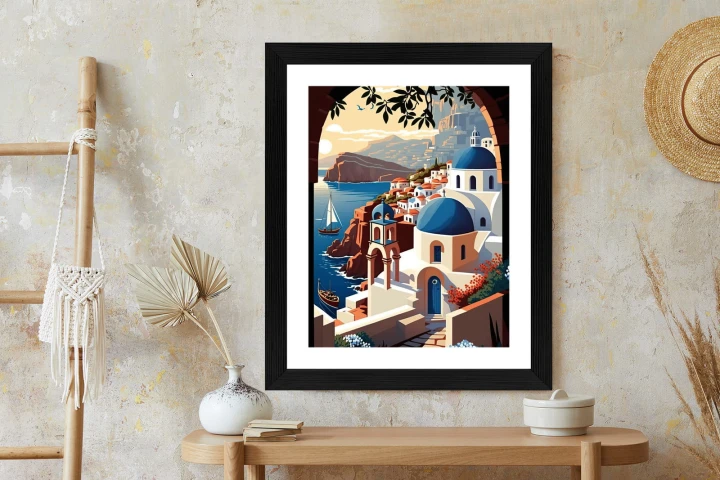 Plakat Ilustracja Greckiej Architektury Santorini
