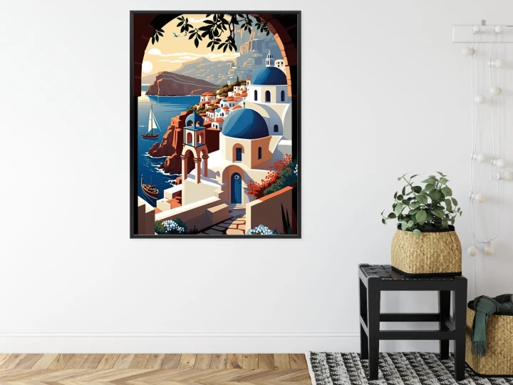 Plakat Ilustracja Greckiej Architektury Santorini