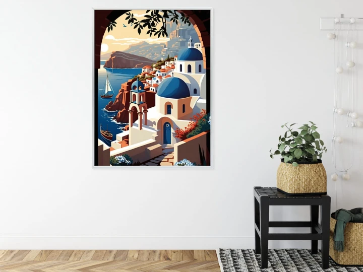 Plakat Ilustracja Greckiej Architektury Santorini