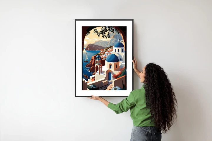 Plakat Ilustracja Greckiej Architektury Santorini
