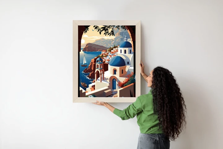 Plakat Ilustracja Greckiej Architektury Santorini