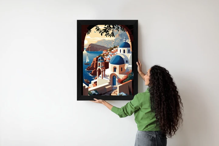 Plakat Ilustracja Greckiej Architektury Santorini