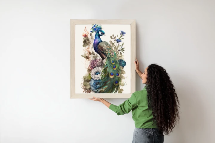 Plakat Elegancka Grafika Z Kwiatami I Pawiem