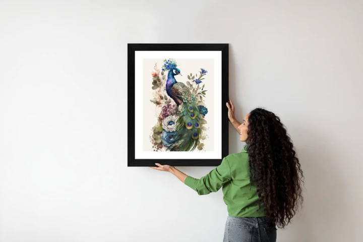 Plakat Elegancka Grafika Z Kwiatami I Pawiem