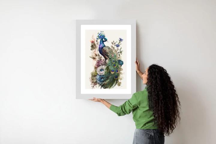 Plakat Elegancka Grafika Z Kwiatami I Pawiem