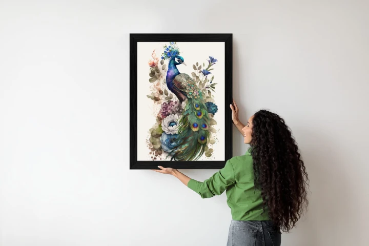 Plakat Elegancka Grafika Z Kwiatami I Pawiem