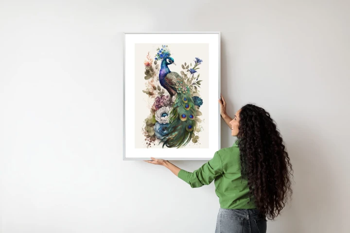 Plakat Elegancka Grafika Z Kwiatami I Pawiem