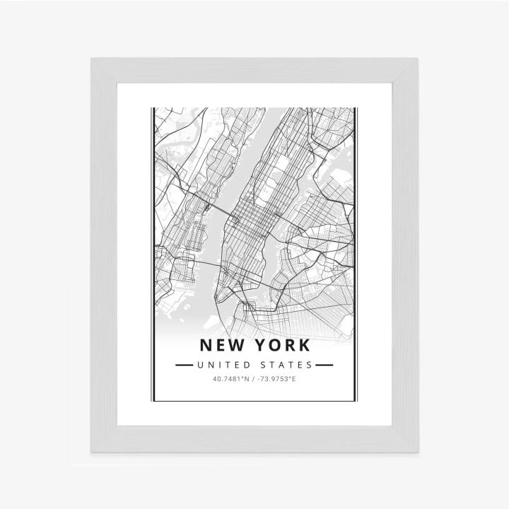 Plakat Ulice Nowego Jorku Na Czarno Białej Mapie