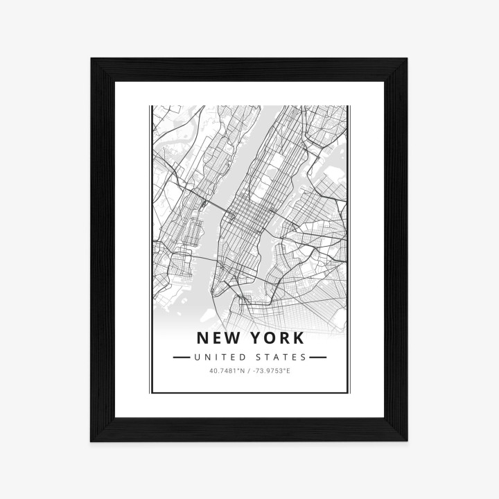 Plakat Ulice Nowego Jorku Na Czarno Białej Mapie