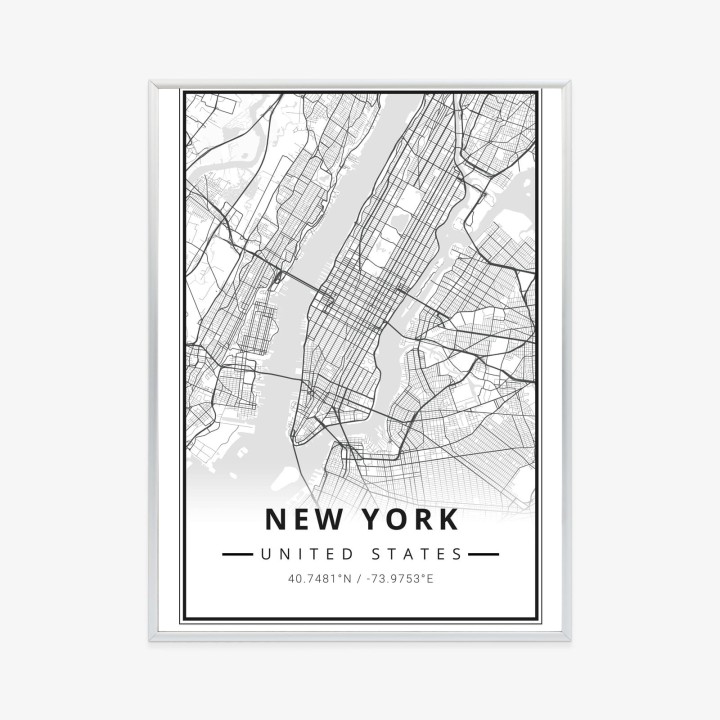 Plakat Ulice Nowego Jorku Na Czarno Białej Mapie