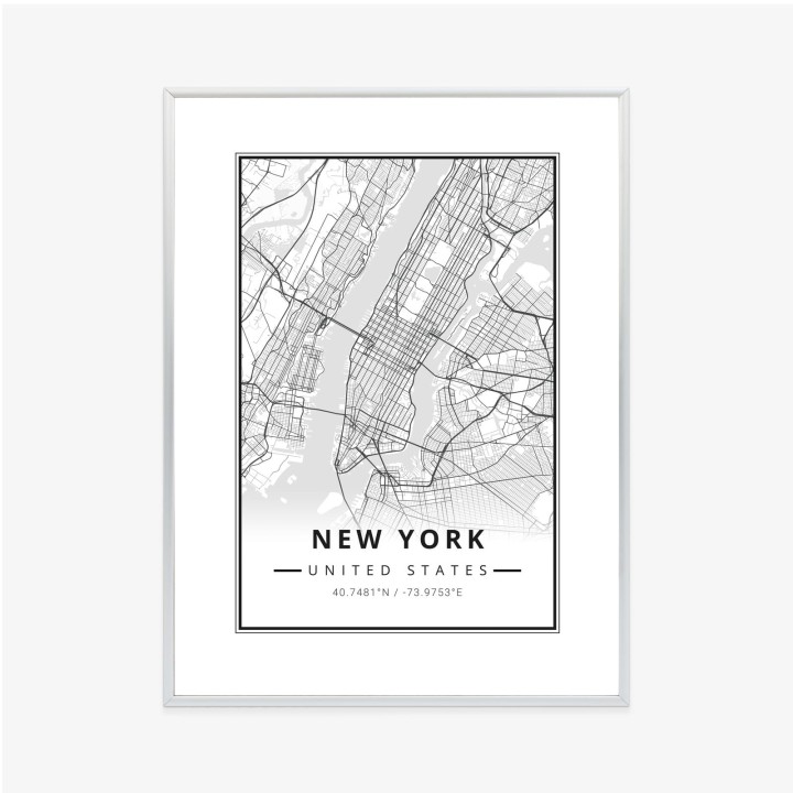 Plakat Ulice Nowego Jorku Na Czarno Białej Mapie