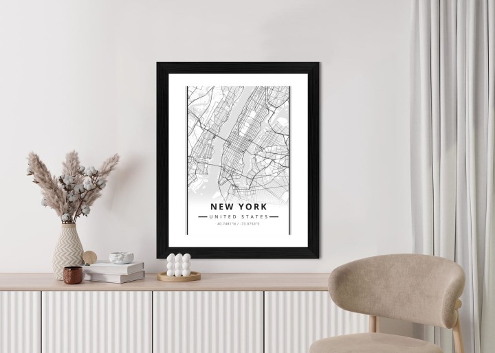 Plakat Ulice Nowego Jorku Na Czarno Białej Mapie