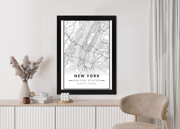 Plakat Ulice Nowego Jorku Na Czarno Białej Mapie