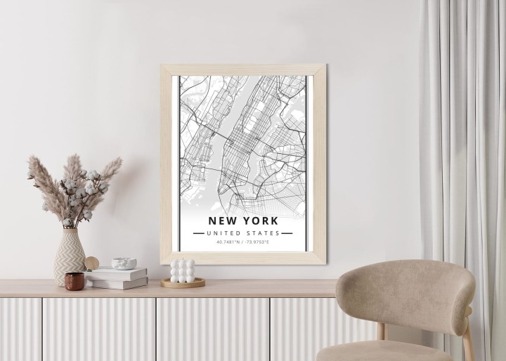 Plakat Ulice Nowego Jorku Na Czarno Białej Mapie