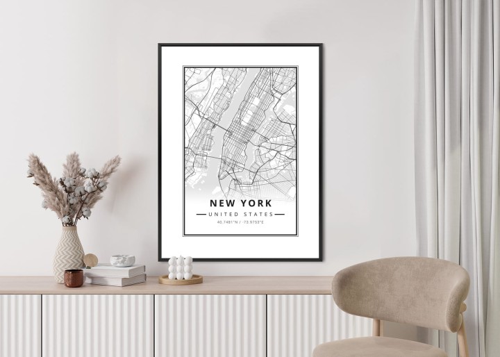 Plakat Ulice Nowego Jorku Na Czarno Białej Mapie