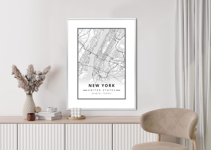 Plakat Ulice Nowego Jorku Na Czarno Białej Mapie