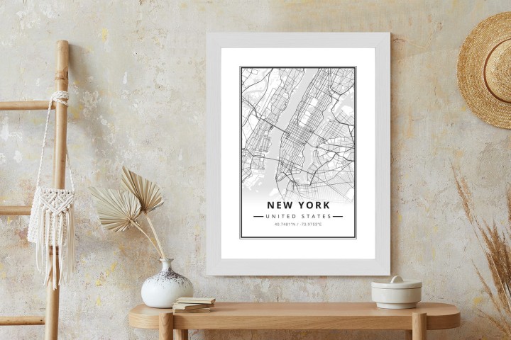 Plakat Ulice Nowego Jorku Na Czarno Białej Mapie