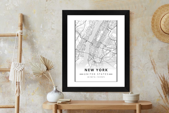 Plakat Ulice Nowego Jorku Na Czarno Białej Mapie