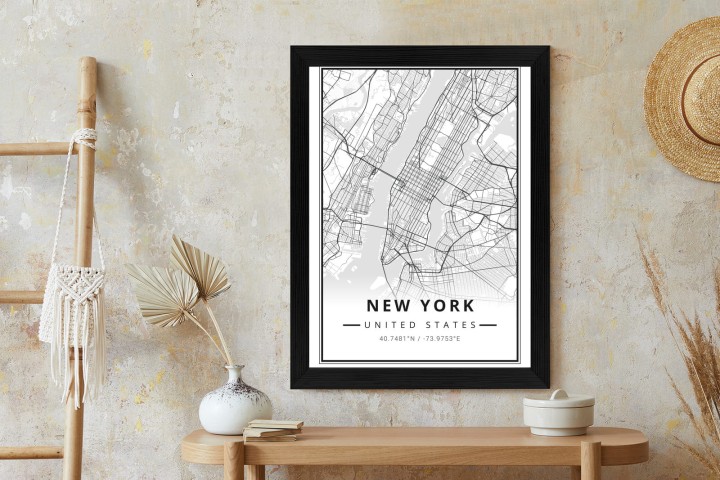 Plakat Ulice Nowego Jorku Na Czarno Białej Mapie