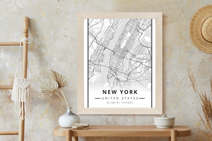 Plakat Ulice Nowego Jorku Na Czarno Białej Mapie