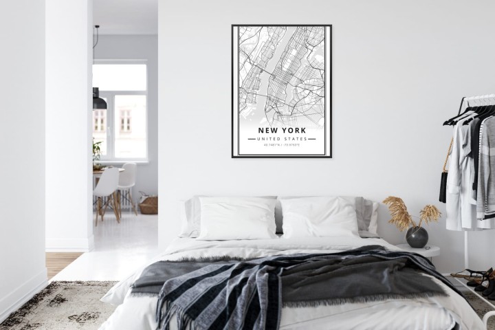 Plakat Ulice Nowego Jorku Na Czarno Białej Mapie