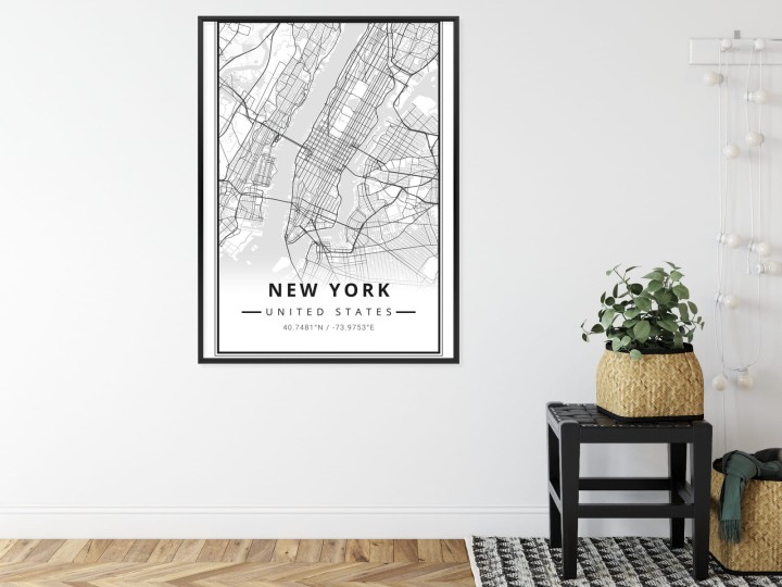 Plakat Ulice Nowego Jorku Na Czarno Białej Mapie