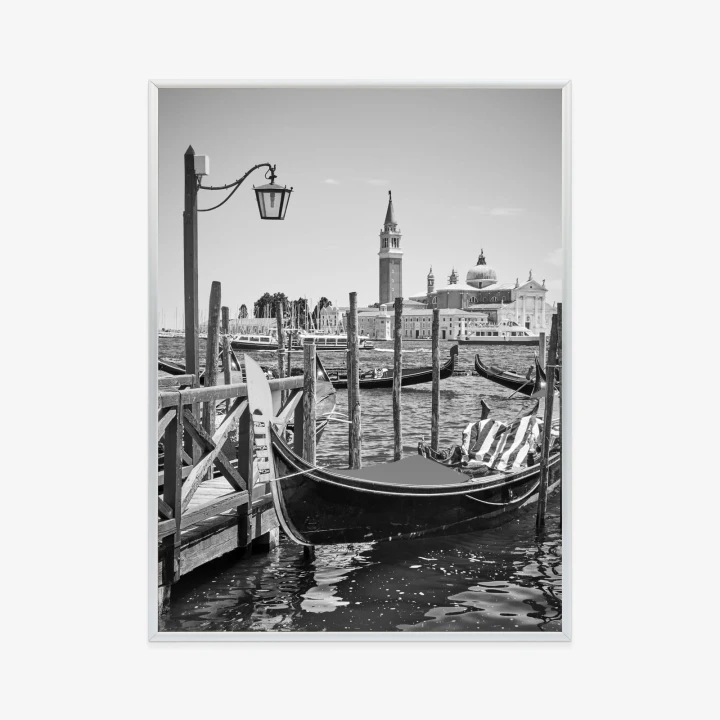 Plakat Gondola W Czarno Białej Wenecji