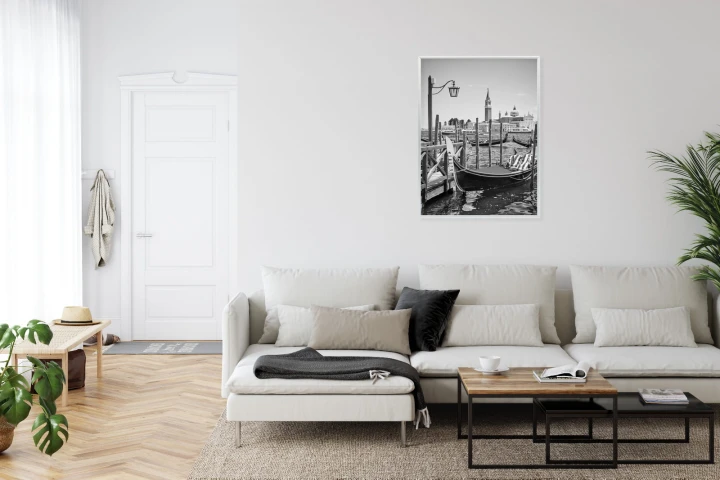 Plakat Gondola W Czarno Białej Wenecji
