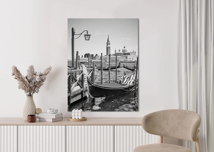 Plakat Gondola W Czarno Białej Wenecji