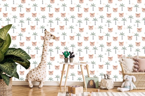 Tapeta Dla Dziewczynek Dzikie Zwierzęta Koty Palmy