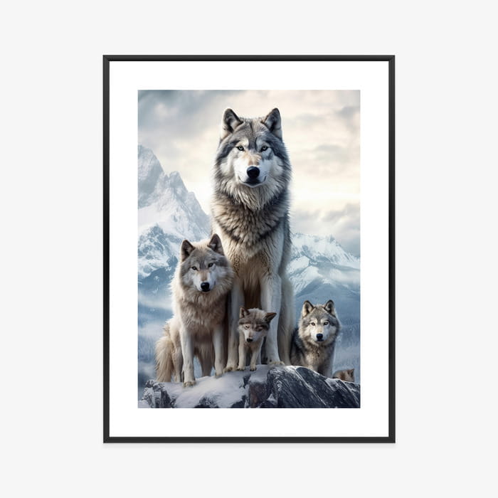 Plakat Wilki Na Ośnieżonej Skale