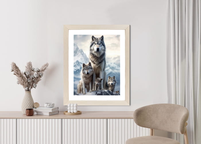 Plakat Wilki Na Ośnieżonej Skale