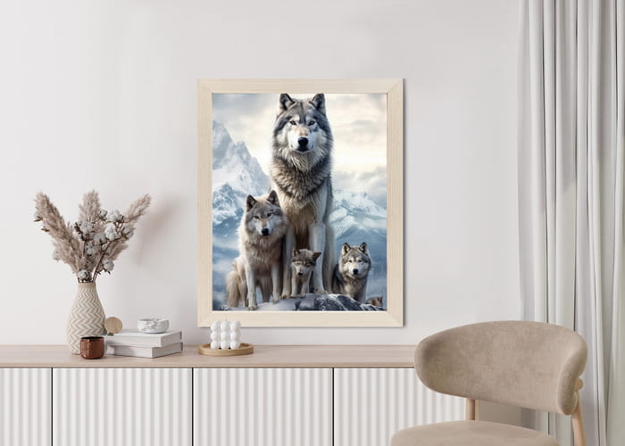 Plakat Wilki Na Ośnieżonej Skale