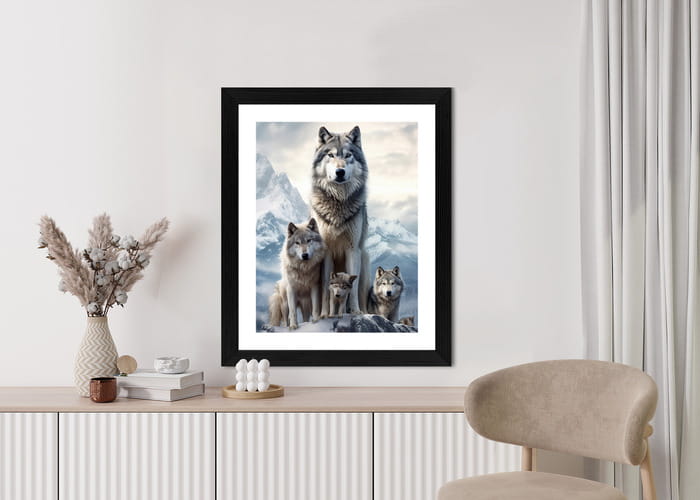 Plakat Wilki Na Ośnieżonej Skale