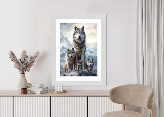 Plakat Wilki Na Ośnieżonej Skale