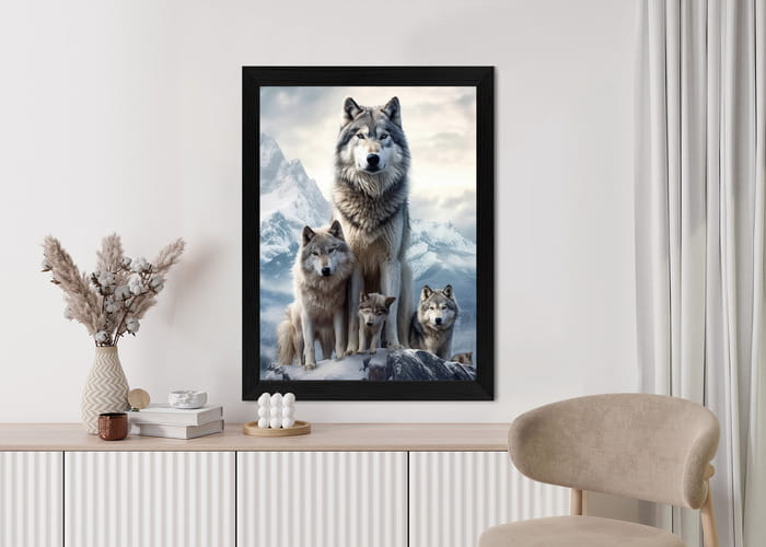 Plakat Wilki Na Ośnieżonej Skale