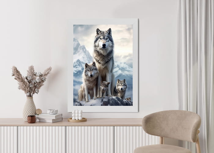 Plakat Wilki Na Ośnieżonej Skale