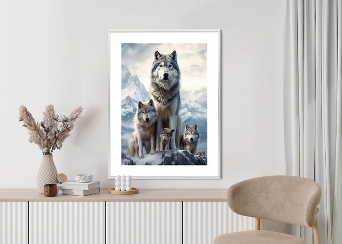 Plakat Wilki Na Ośnieżonej Skale