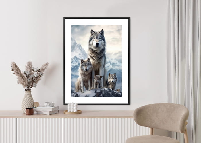 Plakat Wilki Na Ośnieżonej Skale