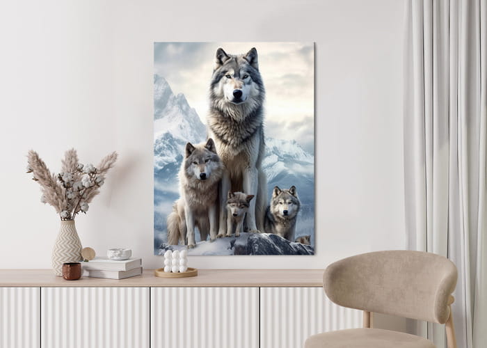 Plakat Wilki Na Ośnieżonej Skale