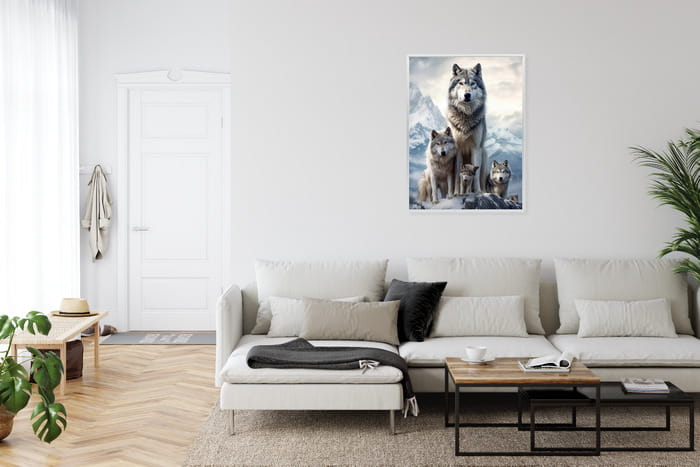 Plakat Wilki Na Ośnieżonej Skale